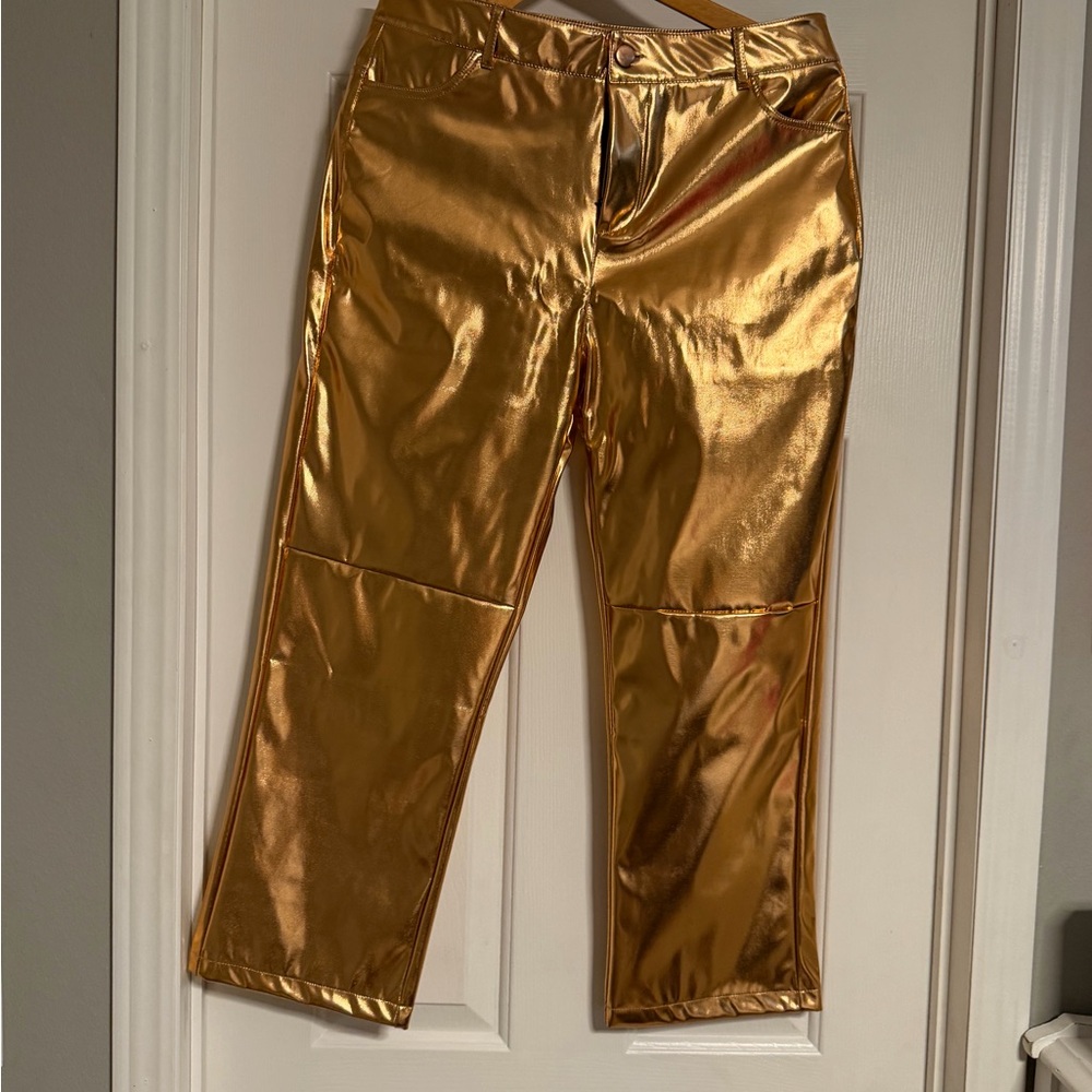 Gold Metallic Cropped Pants